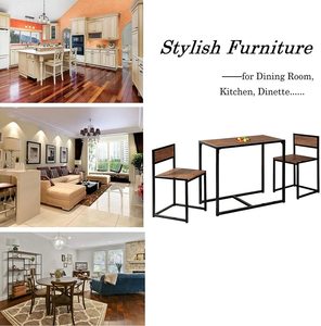 <strong>3</strong>-Piece <strong>Table</strong> and Chair <strong>Set</strong> - Small Space Compact Dining Bar <strong>Table</strong> <strong>Set</strong> for Kitchen Living Room Dinette Coffee Dining Industrial - Product Image 5