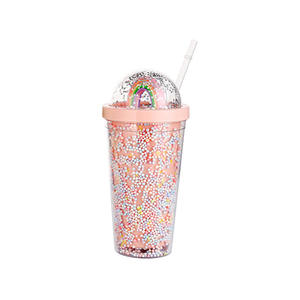 550ml卸売ホット販売夏キラキラダスト漫画スタイルプラスチック製ウォーターボトルストロー付き