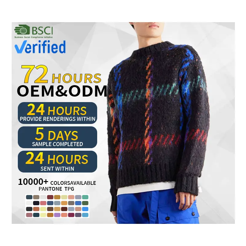 Logotipo personalizado OEM ODM hombres invierno multicolor a cuadros Jacquard acrílico alpaca lana punto jersey últimos diseños de suéter para hombres