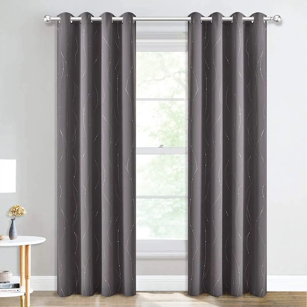 Cortinas opacas para dormitorio, aislamiento térmico con líneas onduladas y lunares, cortina de decoración para el hogar