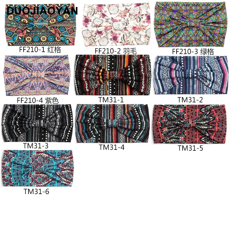 BELLEWORLD European and American new style Boho print knotted cross elastic wide headband designer head bands