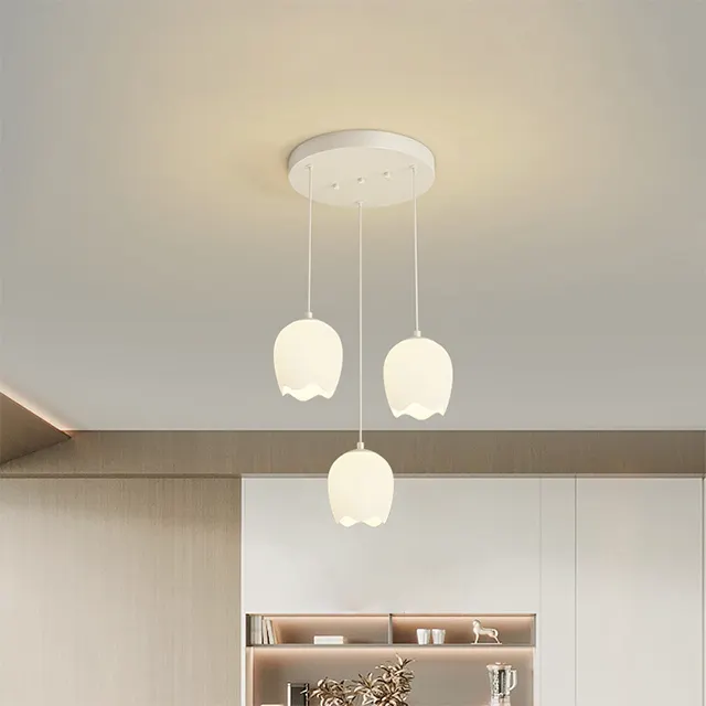 Tempat lilin LED Modern baru, lampu gantung putih untuk meja makan ruang tamu kamar tidur Bar/Kafe lorong rumah