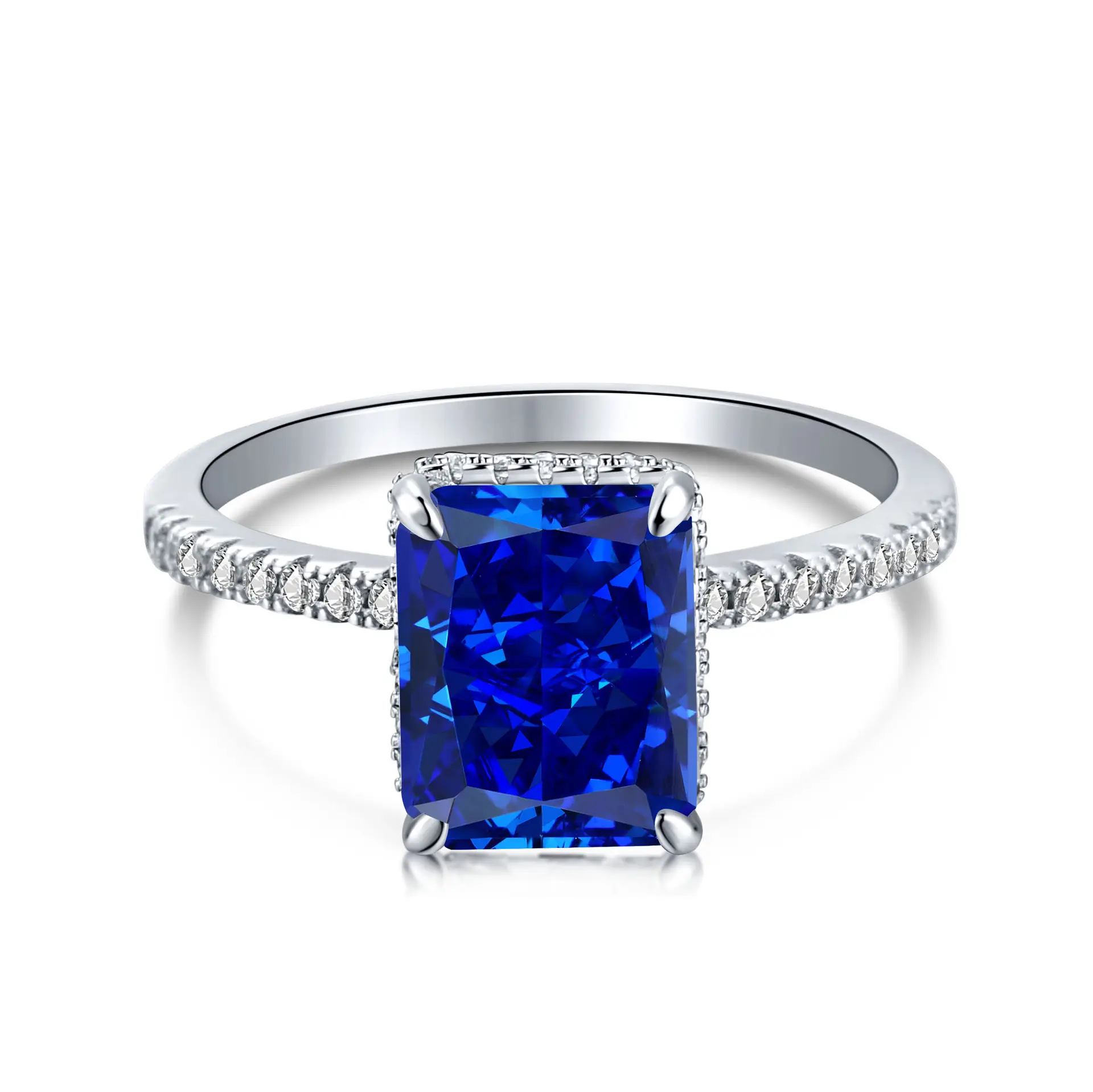 S925 Серебряное кольцо Модные аксессуары ювелирные изделия Геометрические Квадратные круглые сапфировые синие каменные инкрустированные Кольца для женщин
