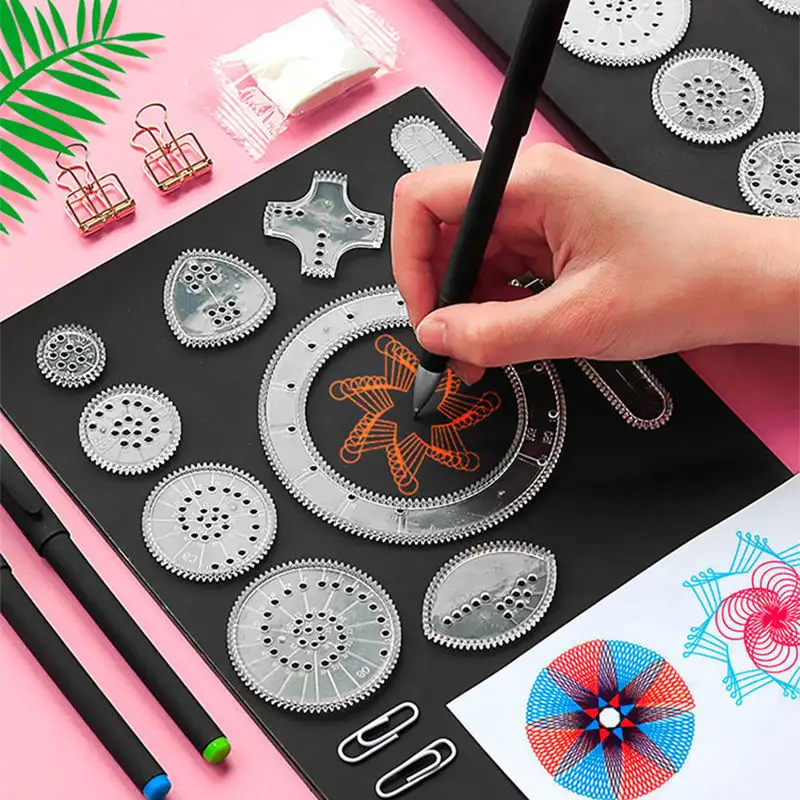 Precio de fábrica 22 piezas Spirograph juego de juguetes de dibujo engranajes entrelazados ruedas niños pintura dibujo accesorios rompecabezas gráficos