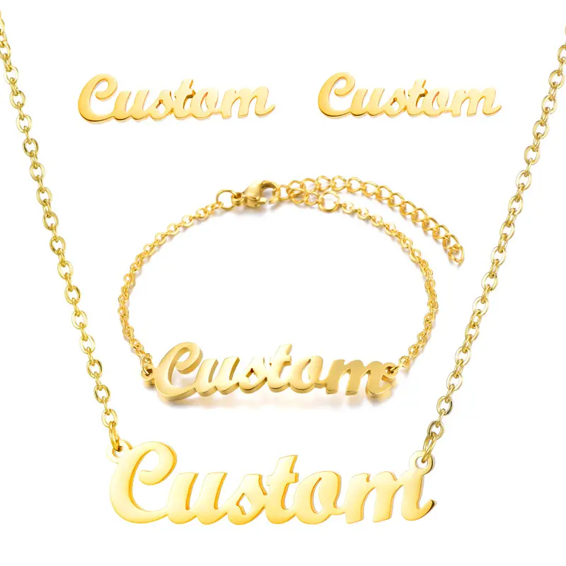 Kalung Nama Kustom Baja Tahan Karat untuk Wanita Kalung Personalisasi Perhiasan Choker Rantai Baja Tahan Karat