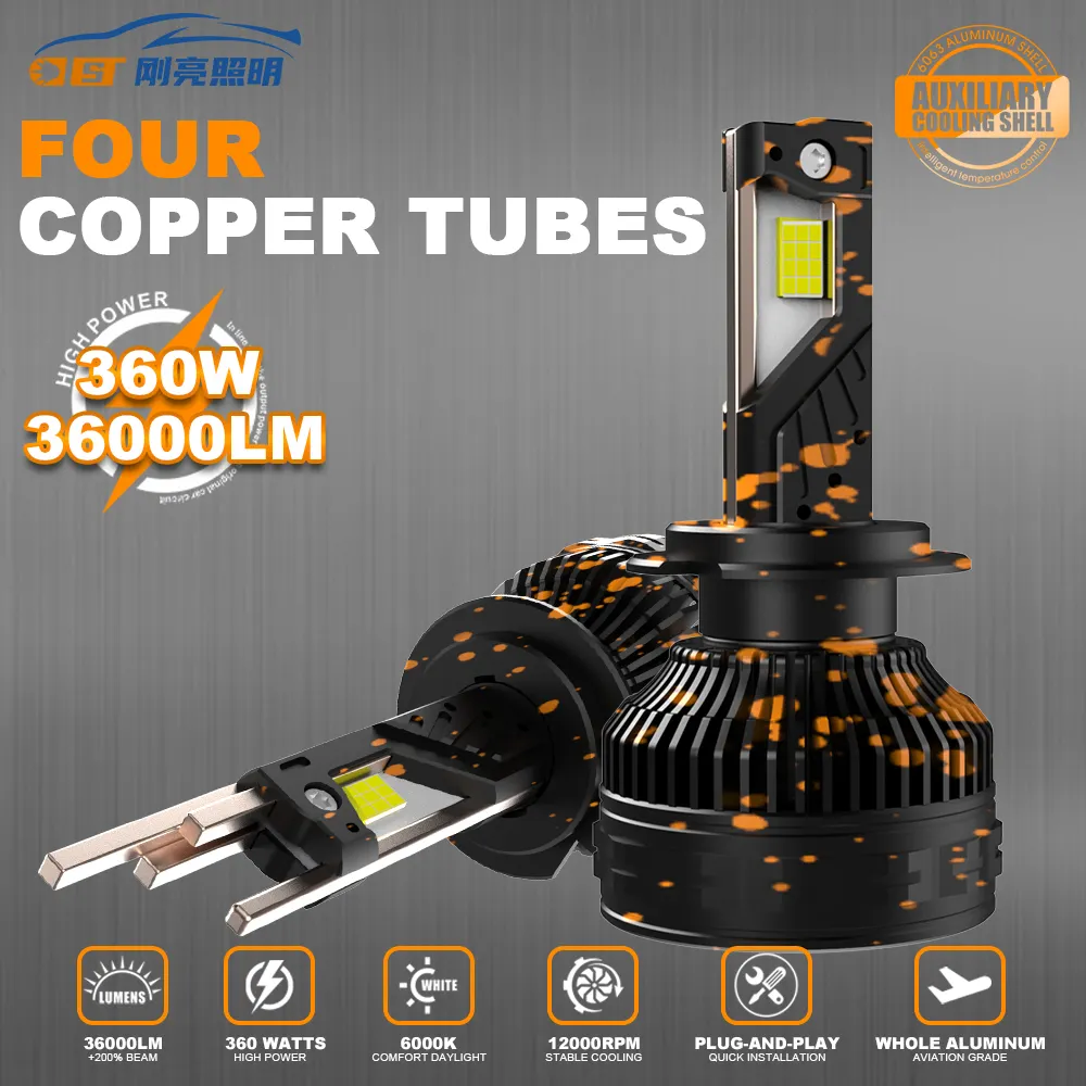 Super Bright New T8 High Power H7 H11 150W 9005 9006 IP68 9012 Four Copper Tube H4 2024 New Car Headlights Canbus Car Led Light