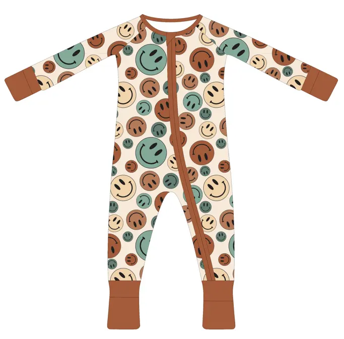 Pijamas de viscosa de bambú con estampado personalizado para bebé, Pelele de bambú orgánico con doble cremallera, ropa para dormir pequeña, venta al por mayor