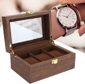 3 izgara izle ekran ahşap kutu siyah ceviz saat saklama kutusu şeffaf kapak İzle takı tutucu ile kilit - Product Image 2