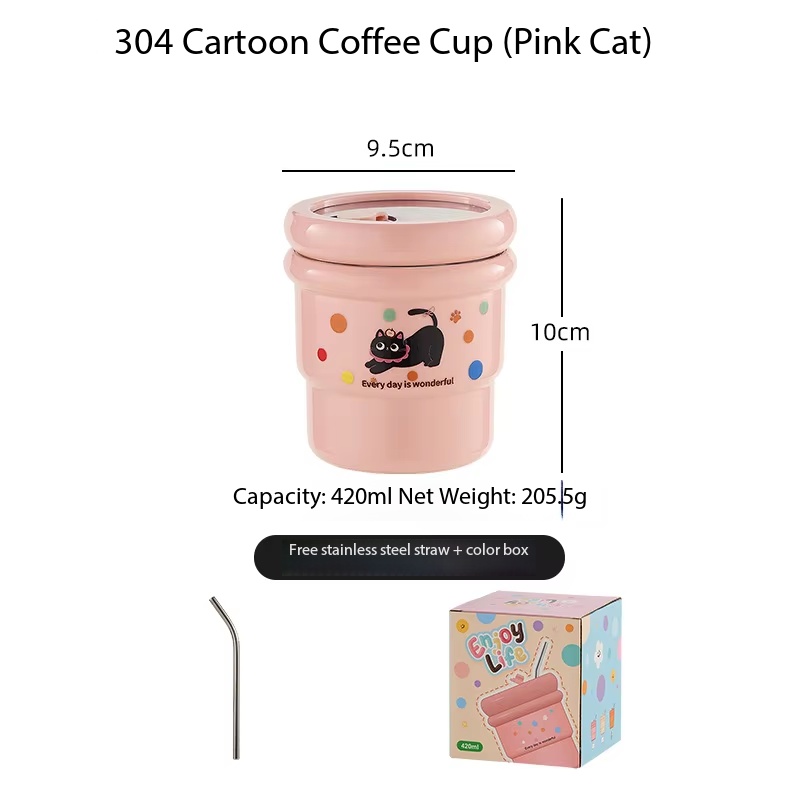 304 cartoon coffee cup pink kitten