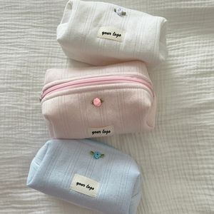 Borsa per il trucco personalizzata da donna in cotone da viaggio borsa cosmetica trapuntata con accessori e cerniera - Product Image 2