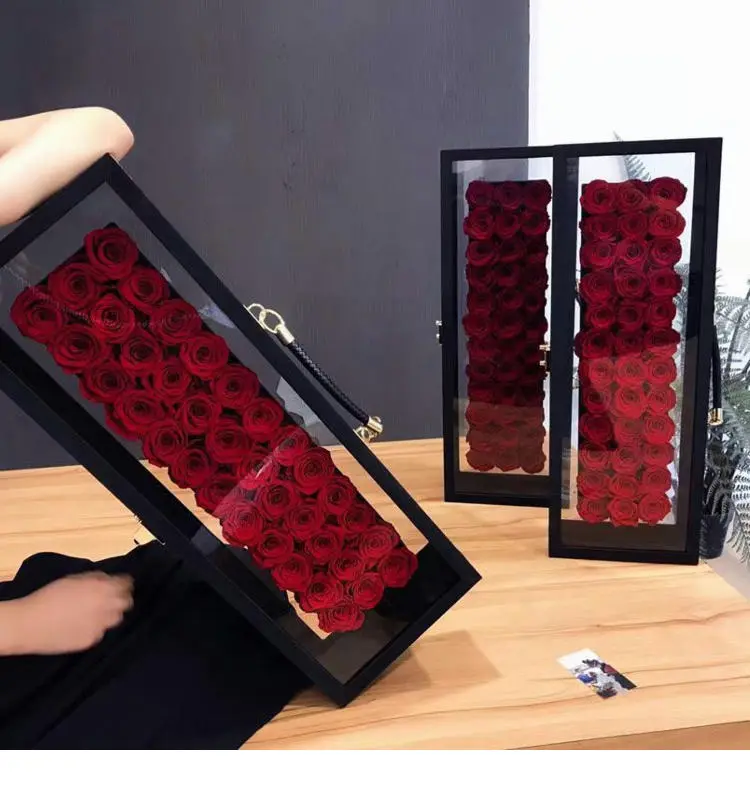 Luxury Eternal Life Flower Gift Box Immortal Rose Preserved Flower Roses Rectangle acrylic gift box