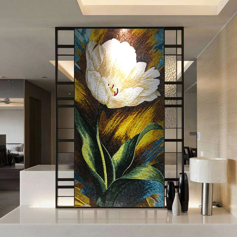 Artigianato in vetro classico moderno a forma di mosaico con elementi in Parquet per Hotel e Villa pareti interne