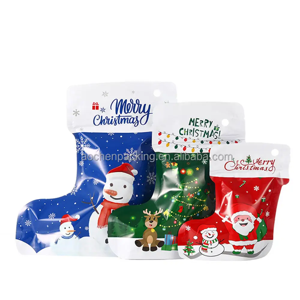 Bolsa de embalaje de galletas de plástico para regalo de Navidad, bolsas de regalo de animales bonitos, bolsas de dulces, bolsa de pie, bolsa horizontal de color mate