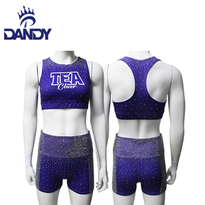Cheerleading Practice Wear Custom Sparkly Diamonds Exercise Ombre Purple Training <strong>Cheer</strong> Crop Tops and Shorts for Girls - Product Image 1