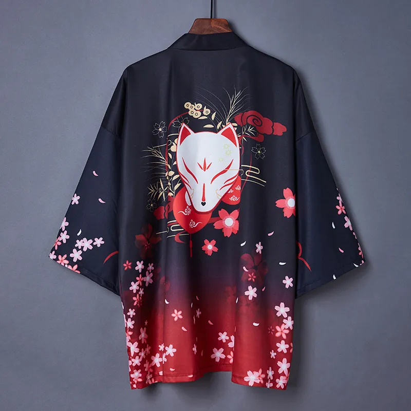 Quimono preto Cardigan Mulheres Homens Japoneses Obi Masculino Yukata Haori Japanese Wave Carp Print Coat Traditional Japan Clothing