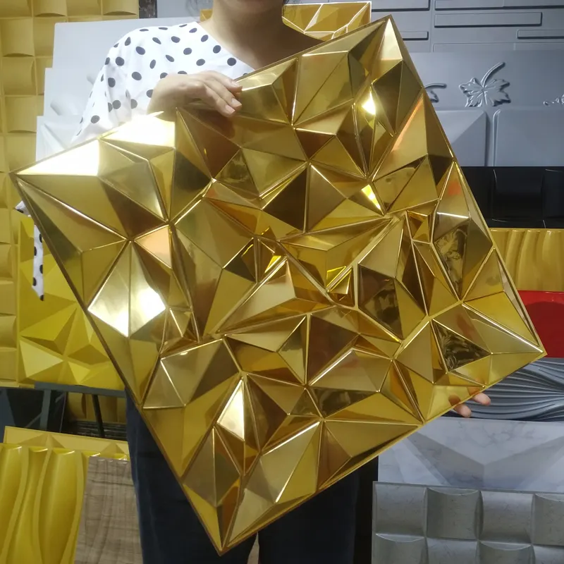 Golden Diamond 3D Wall Panel มหาดไทยสำหรับตกแต่งบ้านโมเดิร์น3d ผนังเคลือบกาววอลล์เปเปอร์ตกแต่งผนัง