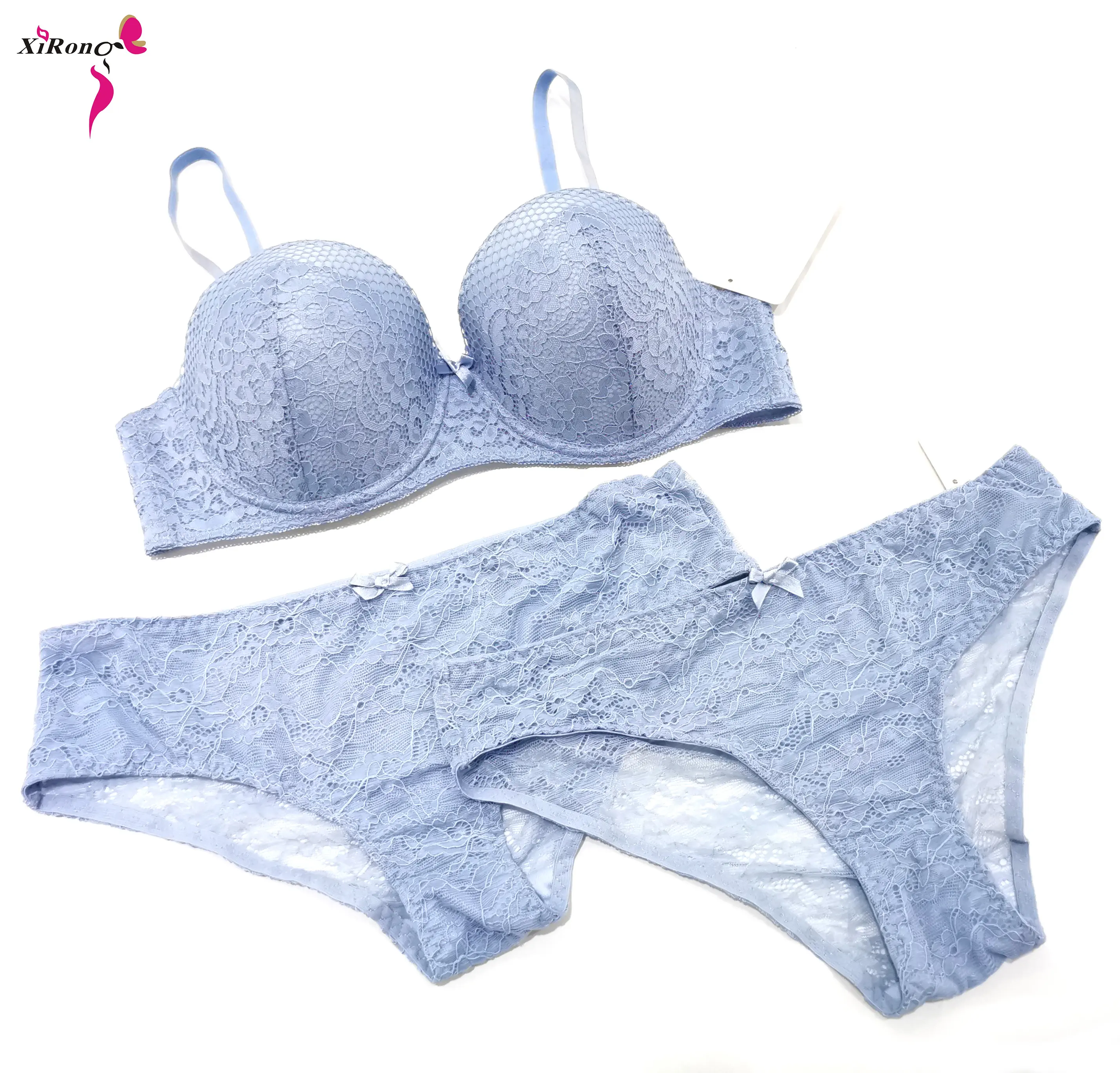 Sutiã feminino de alta qualidade, cor sólida push up, confortável, macio, rede azul e renda, sexy, para mulheres