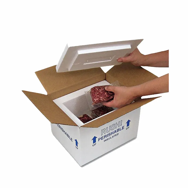 Tamaño personalizado 14x14x14 Caja de cadena de frío de cartón blanco Cajas de envío aisladas de espuma de poliestireno de cartón con aislamiento blanco