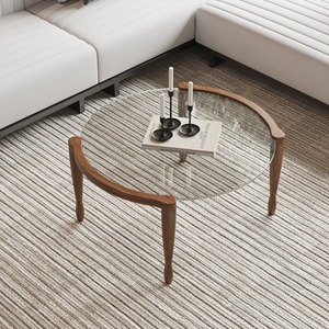 モダンラウンドチーク材コーヒーテーブル屋内屋外使用ホテルヴィラパティオリビングルームアパート家具ガラスコーヒーテーブル