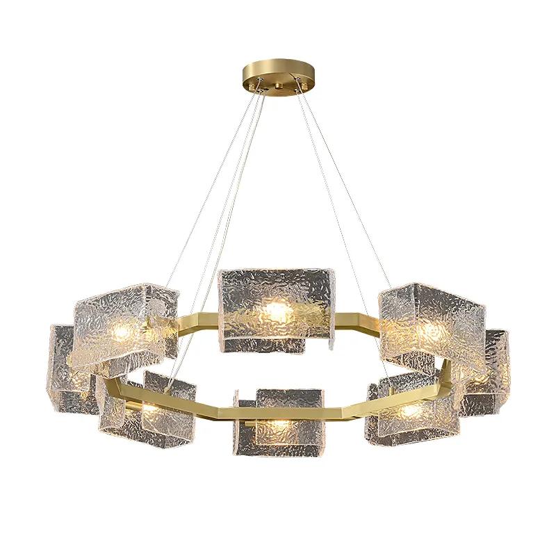 Factory Custom Light Luxury Modern Glass Lampshade Solid Brass Round Shape Chandelier For Living Room