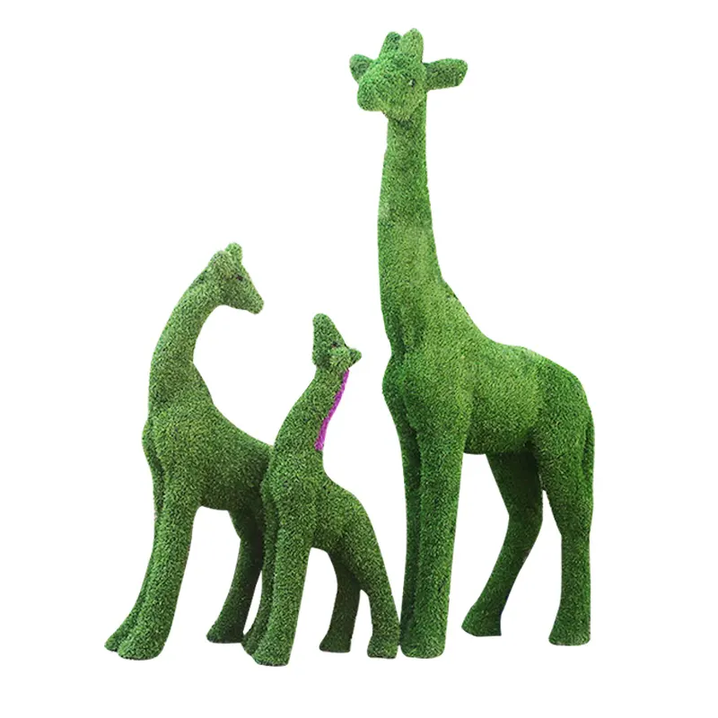 Garden Landscape Turf Giraffe Ornament Resin Fiberglass Sculptures Decoration Green Plants Animal Life Size Turf Giraffe Statues