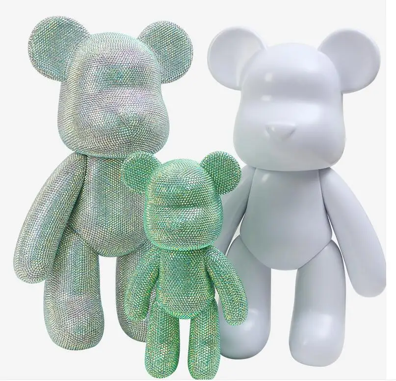 도매 DIY 반짝이 유체 곰 피규어 화이트 유체 곰 페인트 키트 벽돌 곰 조각 장난감