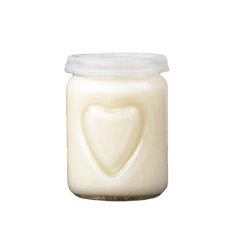Barattolo di yogurt in vetro trasparente a forma di cuore rotondo 100ml 150ml 250ml con coperchio in plastica