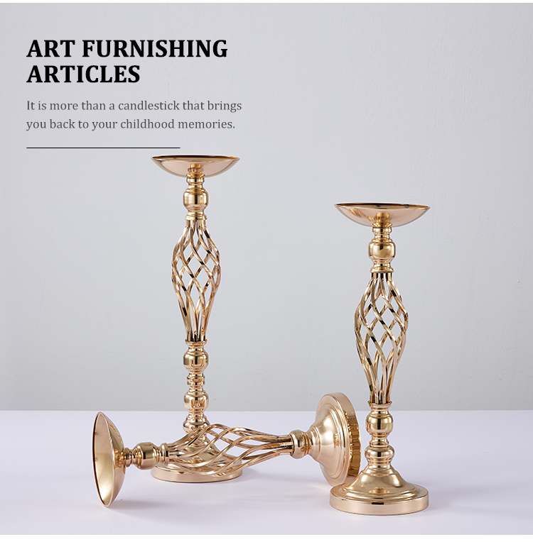 Luxury Rose Gold Electroplate Metal Frame Wedding Decoration Candle Stick Flowers Stand