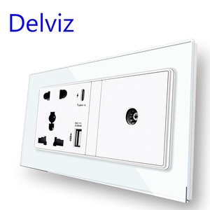 Delviz toma de corriente multifunción, panel de alimentación universal 13A, Puerto USB de carga rápida inteligente tipo C de 18W 3A, toma de TV por cable de pared - Product Image 1