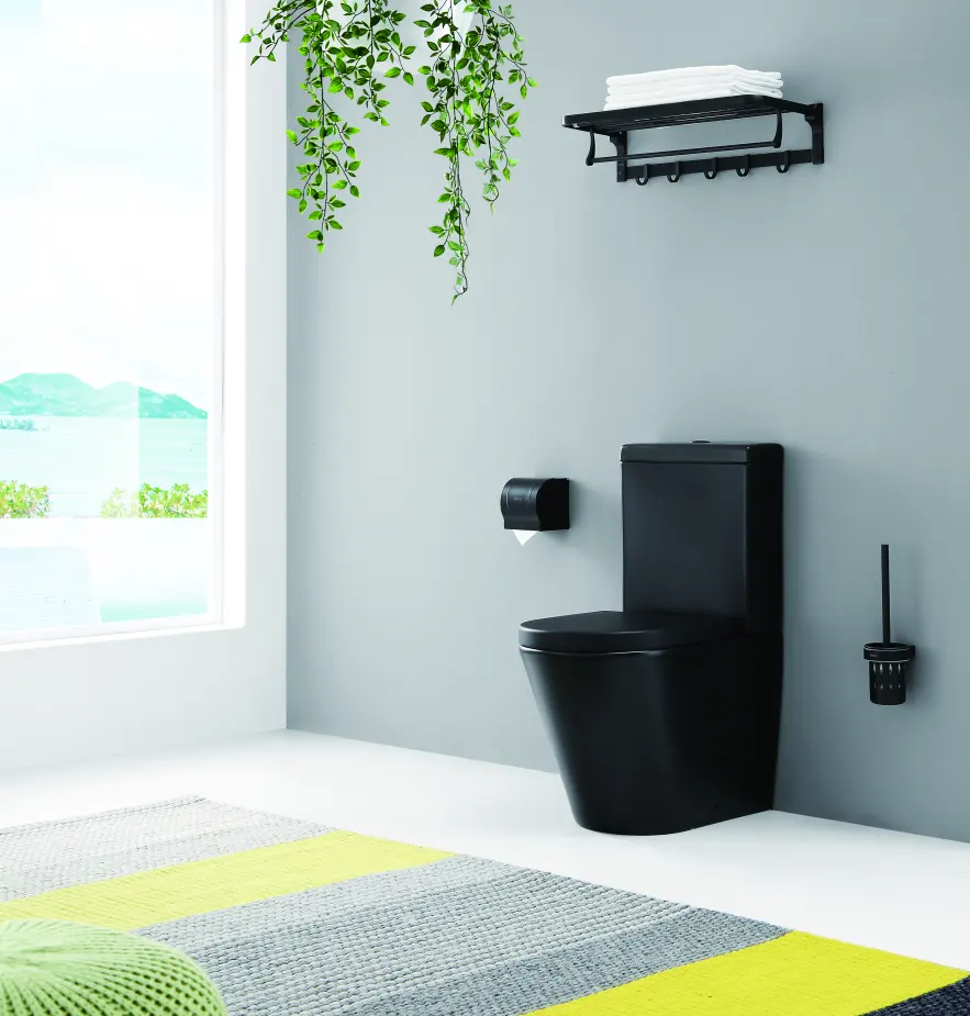 Desain baru standar Amerika UPC gaya Modern Gravity Flushing Matte hitam dual flush toilet sifon satu potong Toilet
