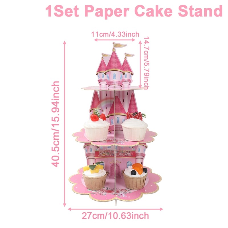 WHITE - pink castle cake stand-1 set