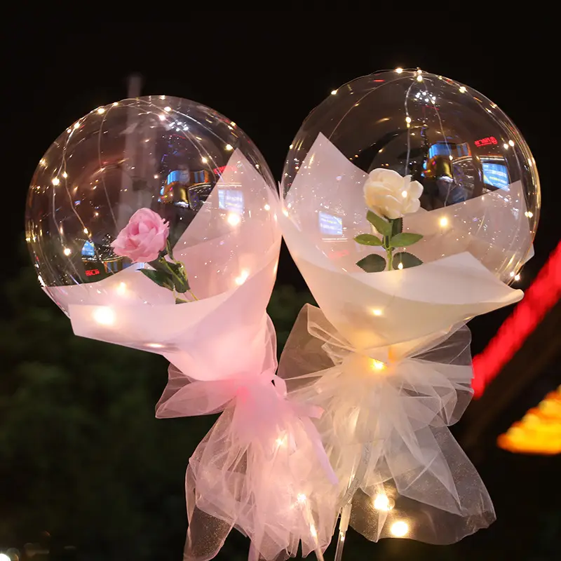 Diy Led Light Globos Birthday Party Decoration Transparent Balls Led Luminous Bubble Balloon Ballon With Rose Flower Bouquet