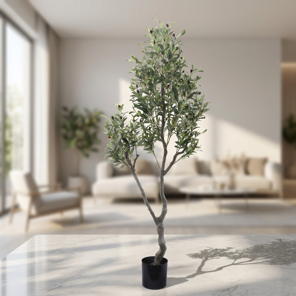 200cm 6.56ft Large Artificial Olive Tree Black Fruits With Pot
