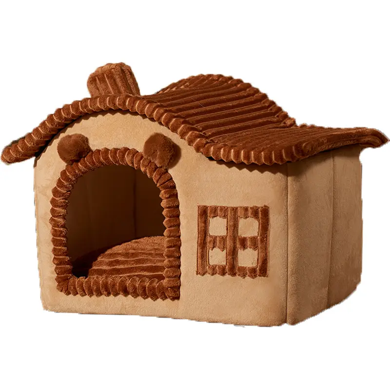 Hot sale lovely soft warm pet nest washable cat house enclosed durable cute House shape cat bed tent