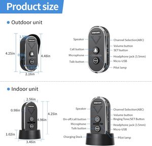 Intercomunicador de timbre inalámbrico inteligente-4900 pies de largo alcance, resistente al agua, 20 tonos de llamada, batería recargable para seguridad en el hogar - Product Image 5