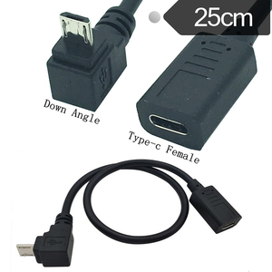 高品质USB 3.1 C型母对微型USB 2.0 5pin公弯头90度左右向下延伸电缆 - Product Image 5