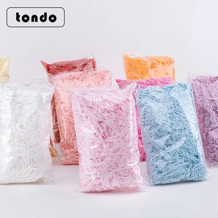 Tondo100g/пакет, оптовая продажа, Высококачественная декоративная измельченная рафия, заполняющая гофрированная измельченная бумага для наполнителя подарочной коробки