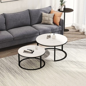 Modern Living Room <strong>Table</strong> Basse <strong>Set</strong> of 2 Nordic Luxury White Round Wooden <strong>MDF</strong> Kd Gold Metal Frame Nested Center Tea Coffee <strong>Table</strong> - Product Image 3