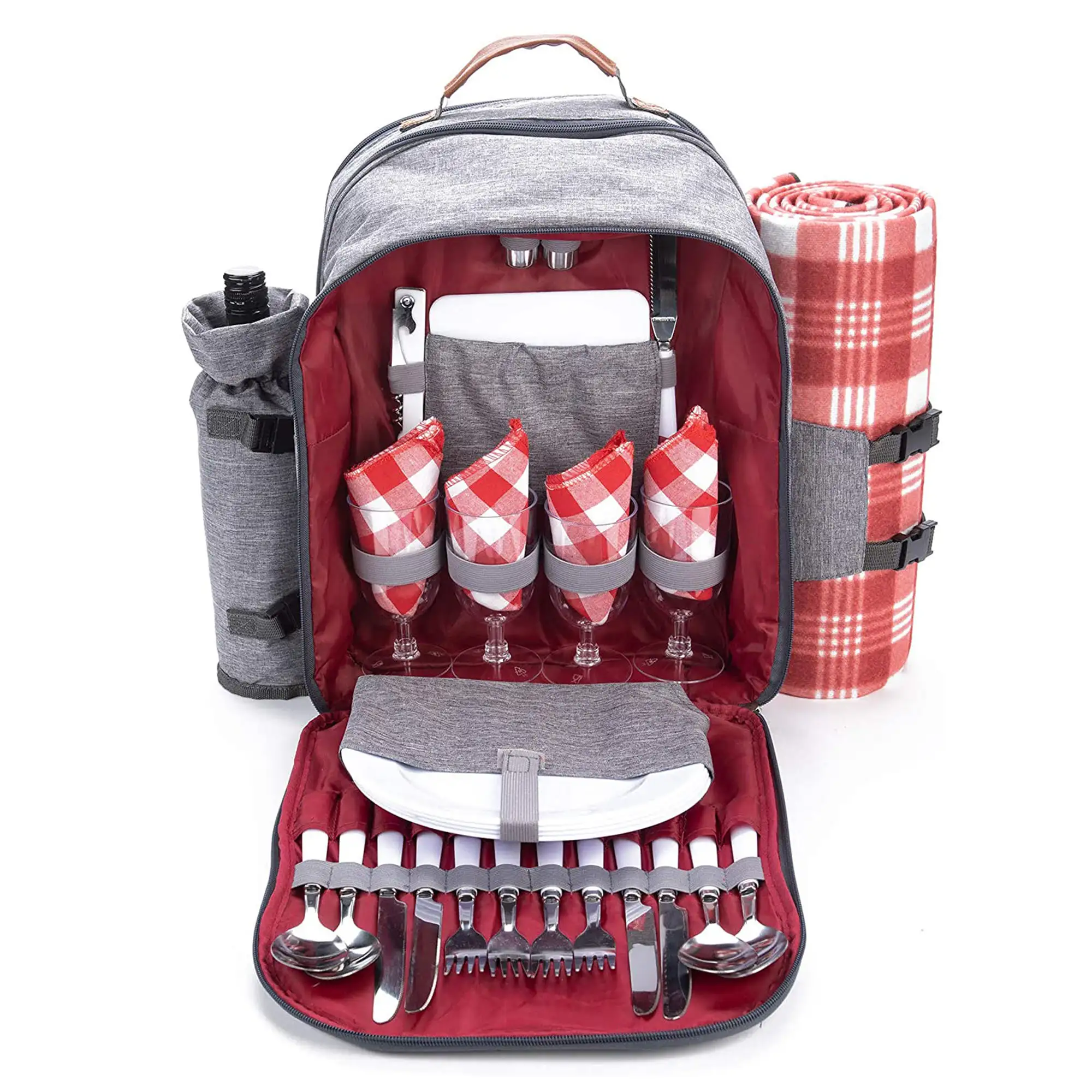 Outdoor-Picknickkorb Rucksack für 4 Personen mit isoliertem Kühlbeutel Fleece-Decke Picknick Camping Kühlere Picknicktaschen