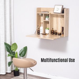 Moderner 2-in-1-Wandmontagetisch aus Holz schwimmender Computertisch, faltbarer platzsparender Arbeitsplatz-Aufbewahrungsregal