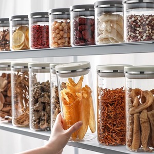 使いやすいフッドストレージジャーワンクリックプレス圧縮密封フレッシュドライ耐熱食品グレードガラス収納容器 - Product Image 3