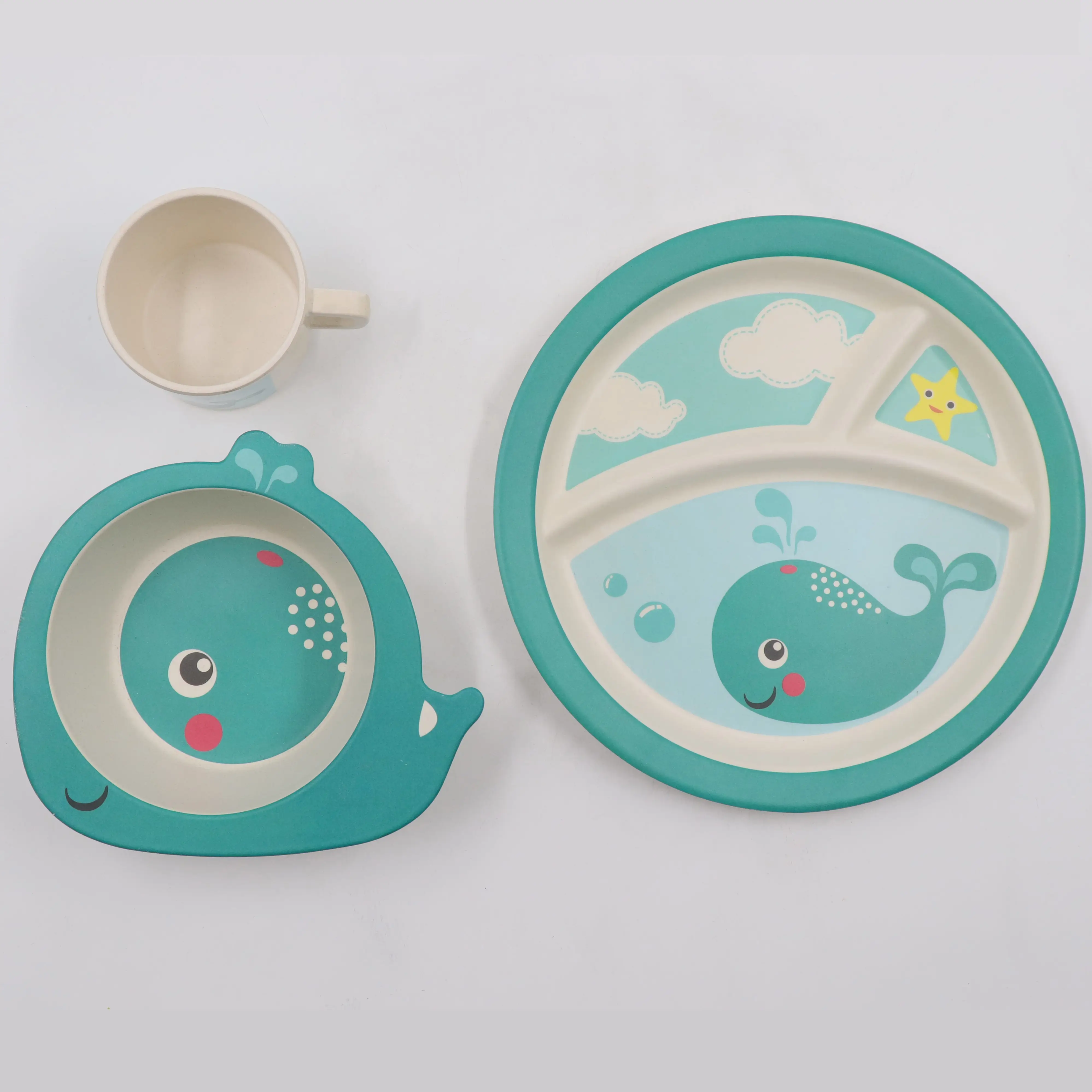 Vajilla de melamina de bambú para niños, juego de cuencos y tazas con dibujos de animales