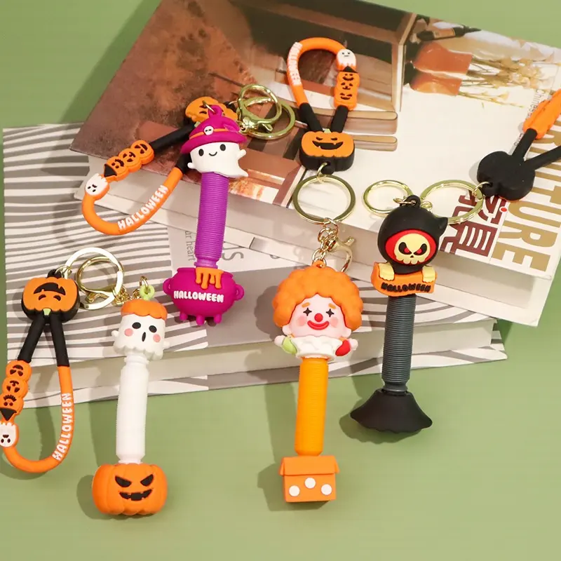 Großhandel Halloween-Stressaufhebung weicher Silikon PVC dekorativer Schlüsselanhänger niedlicher Kürbis Karikatur-Clown Gummi-Schlüsselanhänger als Souvenir