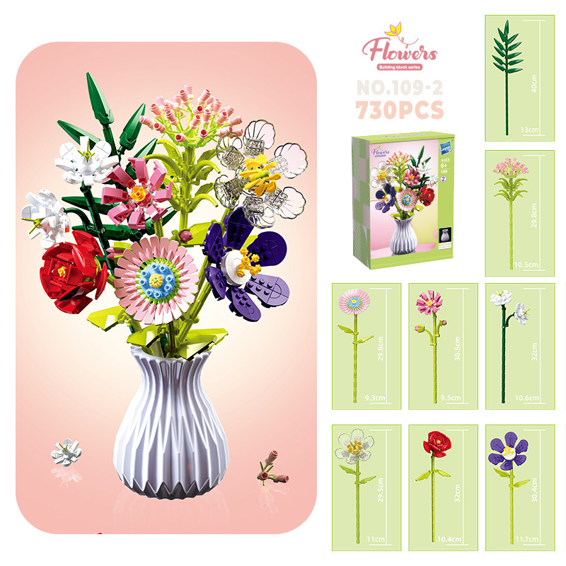 109-2 flores, 8 sets - envío de jarrón con color aleatorio, 1-730 unidades - 0.6 kg