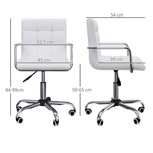 HOMCOMホワイトPUレザーオフィスチェア5回転ホイール付きパッド付き高さ52.5x54x84-99cm