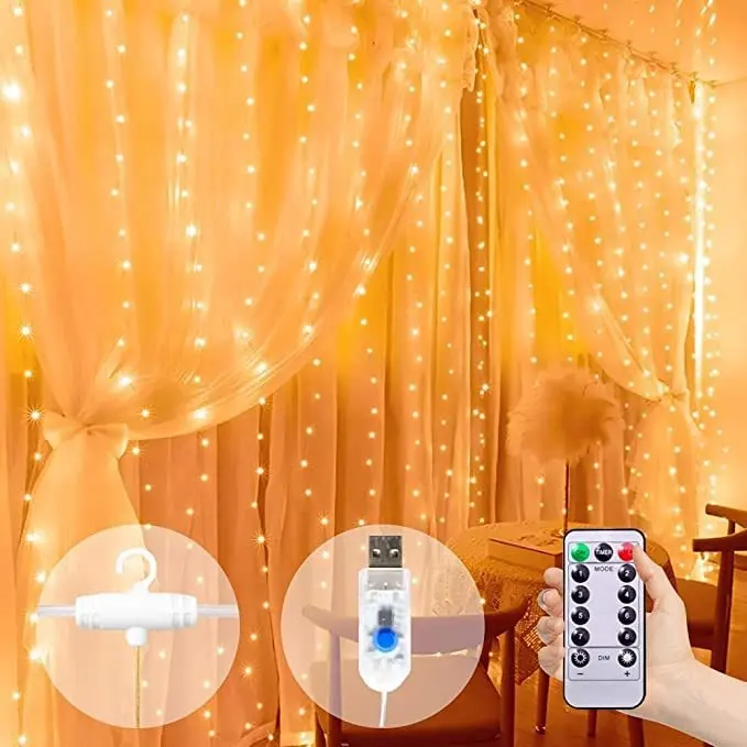 Kanlong 300 LED 8 Modi Lichterketten LED-Schnur Fenster funkeln Vorhang Lichterkette für Heim dekorationen