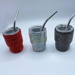 12 עוז טבלינג עם יהלום rhinestone כוסות נירוסטה גביע מבודד עם זכוכית בוהק קש