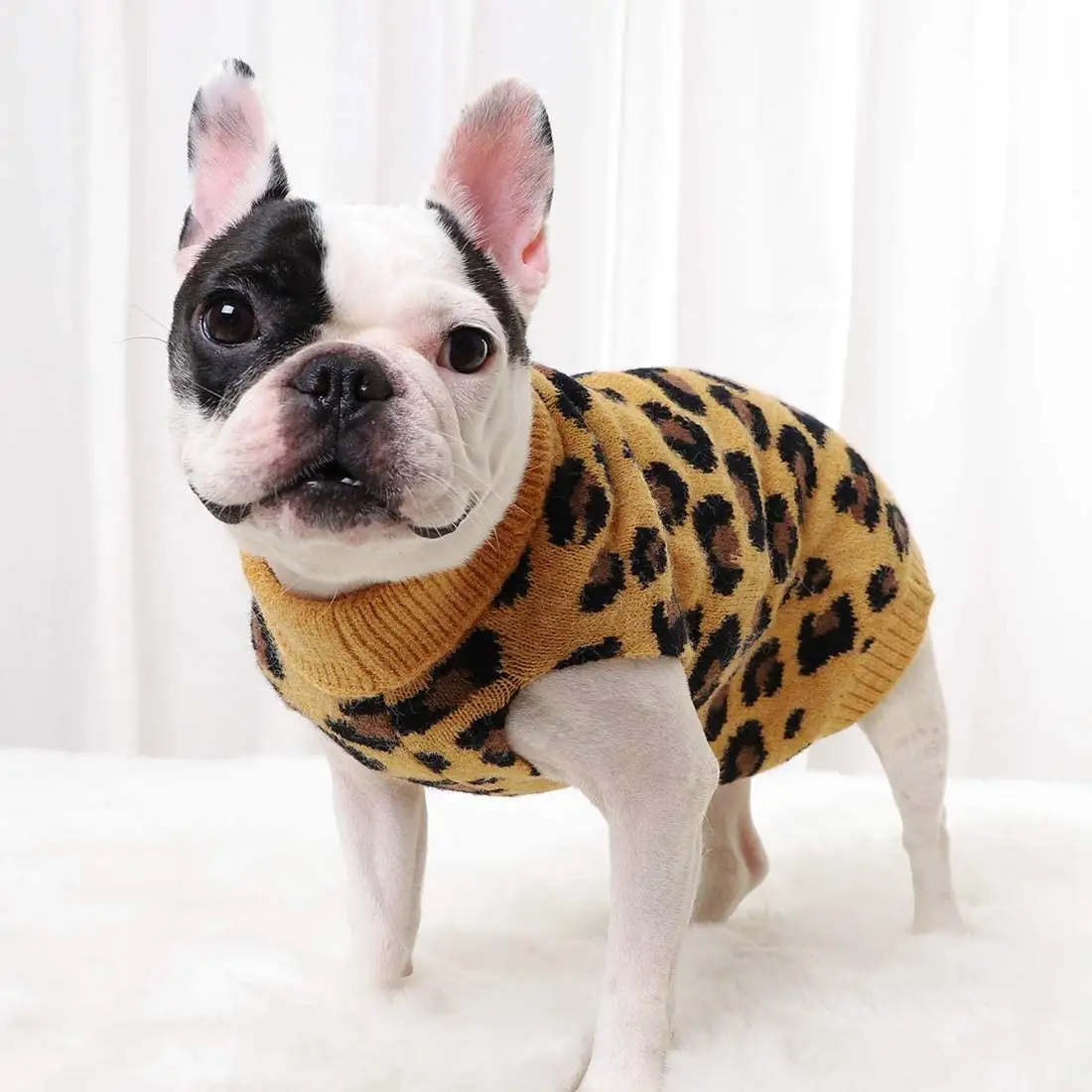 Maglione per cani modello leopardo dolcevita per cani vestiti invernali maglieria caldo maglione per cani di lusso