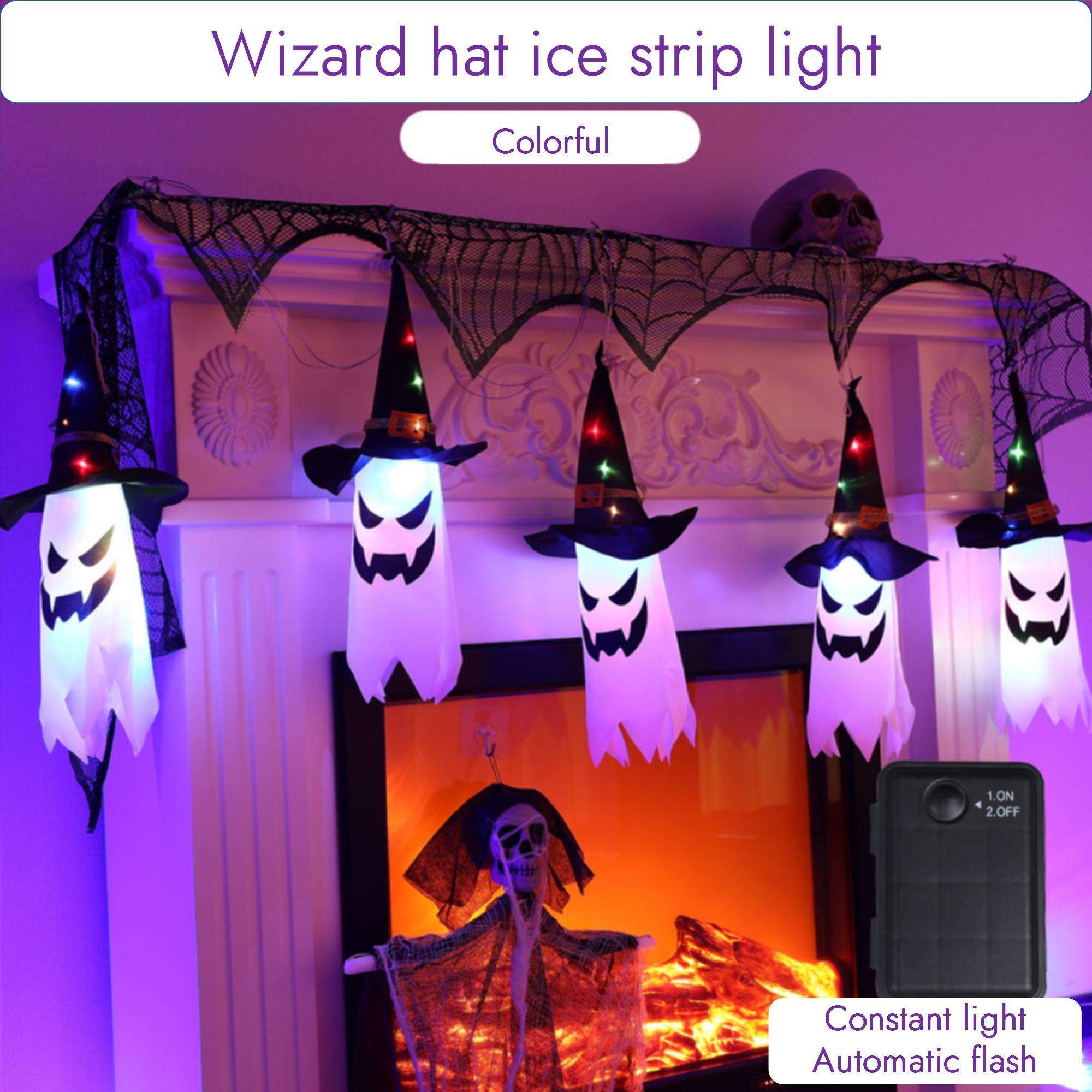 Guirlande lumineuse fantôme chapeau de sorcier 3M (blanc)