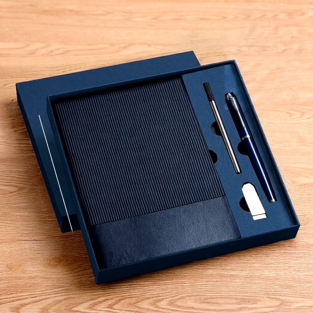 Bleu + stylo + recharge + clé usb